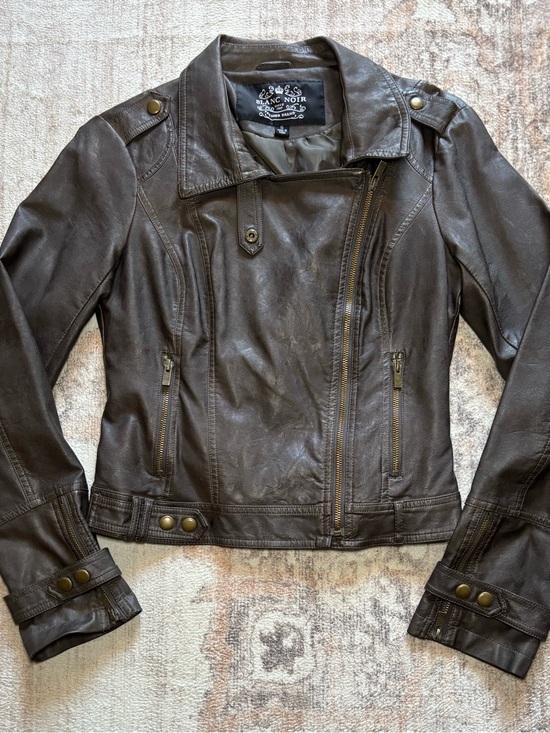 blanc noir Jackets & Blazers - blanc noir Women's Grey Leather  Moto Jacket Sz Small